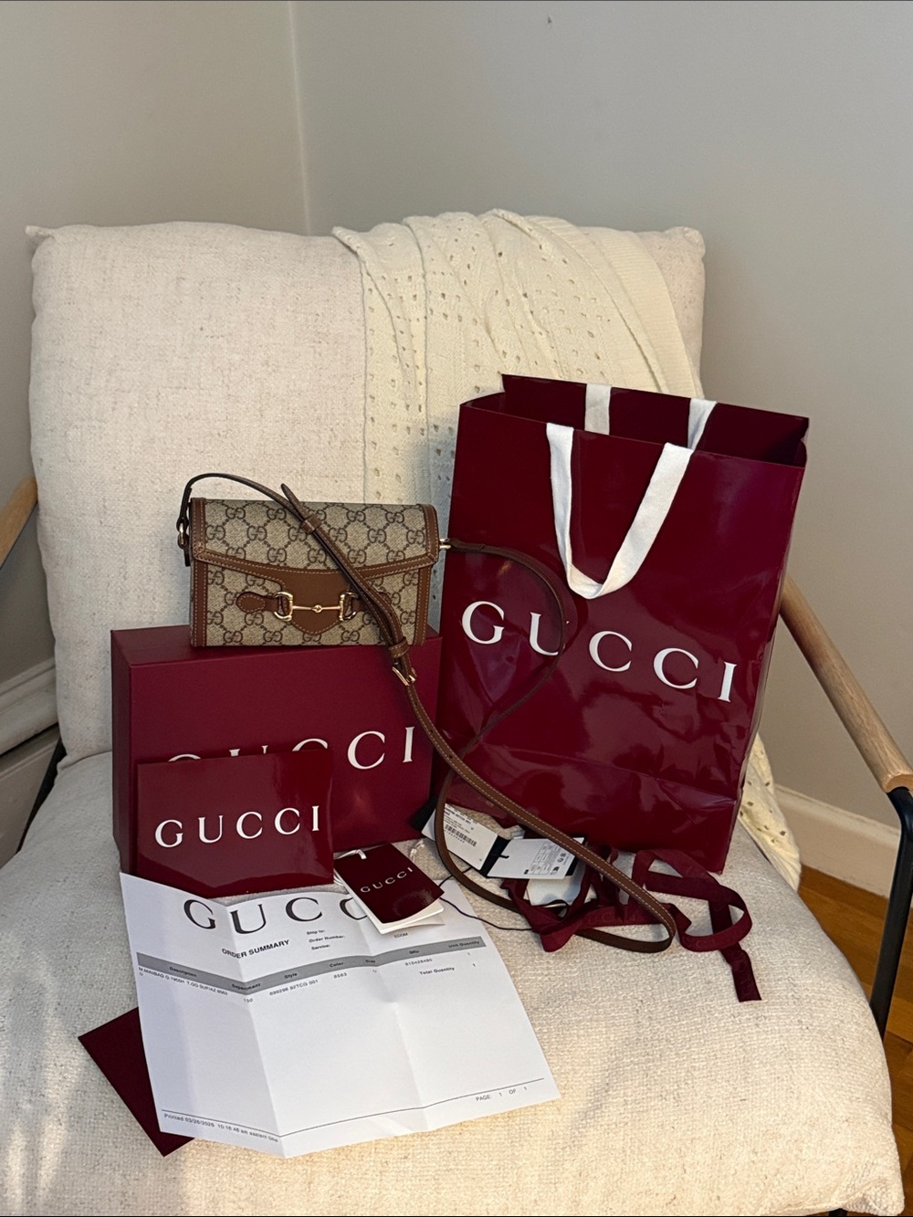 Gucci Beige Brown GG Supreme Crossbody Bag with Horsebit Detail